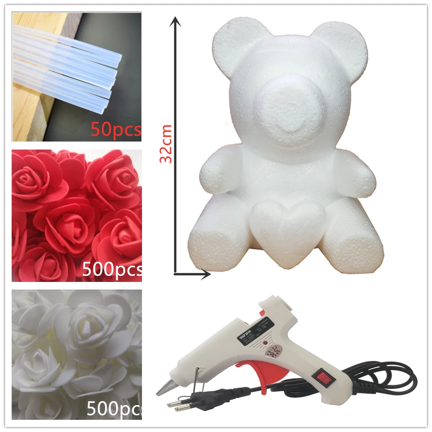 38cm red bear Пузырьковая Роза медведи ПЕНА РОЗА ручной работы медведь плесень DIY искусственный цветок розы Медведь пластик медведь розы - Цвет: 38cm red bear