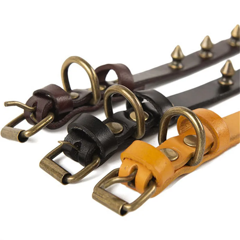 Ошейник для собак с заклепками из натуральной кожи поводок шеи безопасности