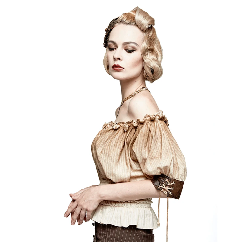 Классическая хлопковая рубашка в стиле стимпанк с горизонтальным вырезом и