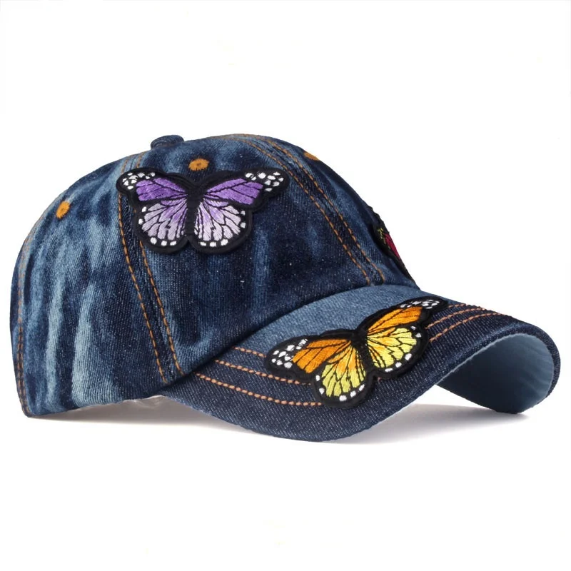 

New Brand Fashion Baseball Cap women casual snapback hat for Butterfly new fashion solid jeans caps summer sun lady denim hats