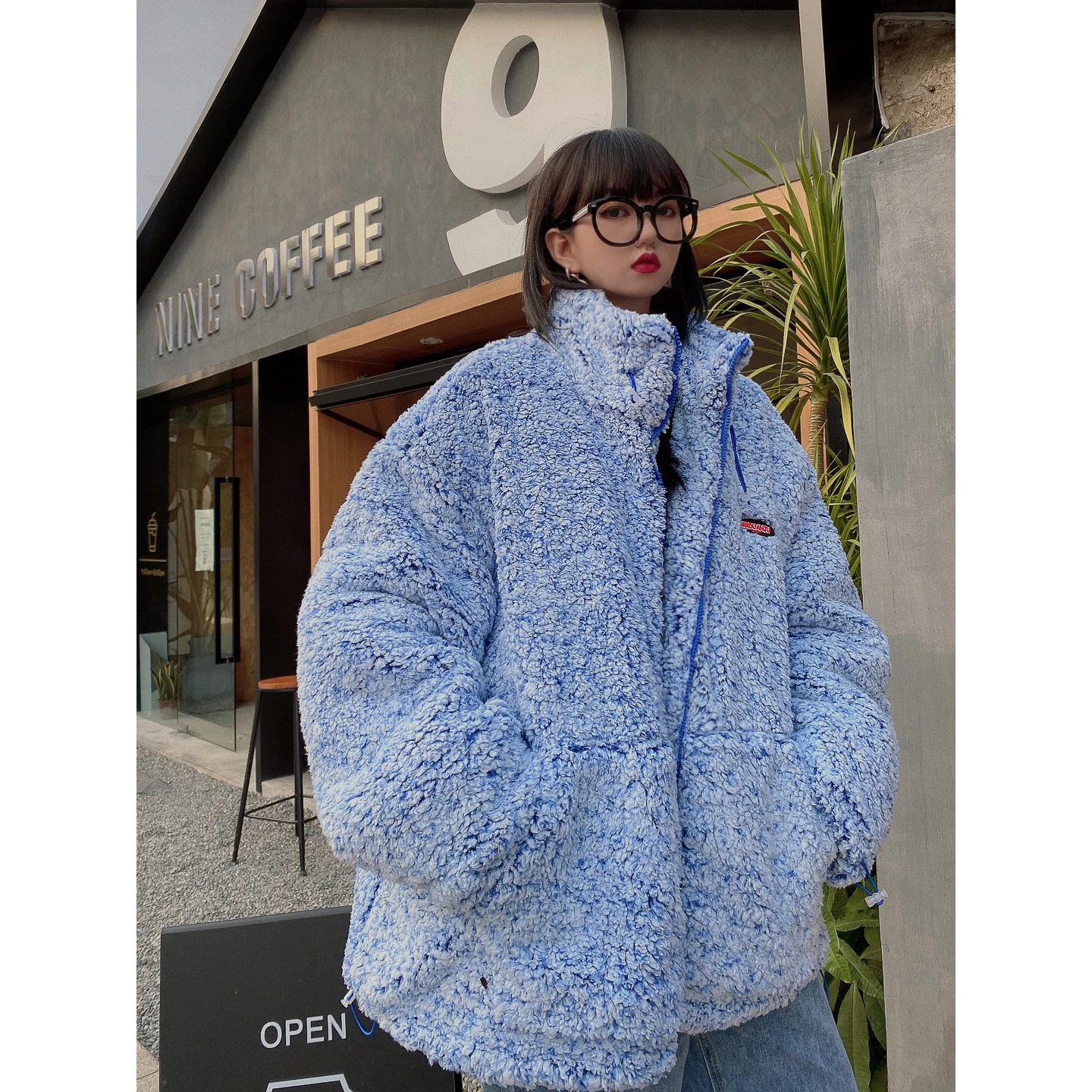 Jasmine blue cashmere coat women's new loose, retro and thickened cotton  trend in winter 2020