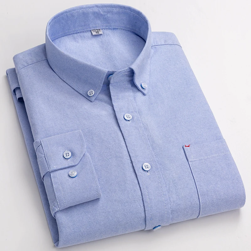 S-6XL New 100% Cotton Oxford Plaid Shirts For Mens Long Sleeve Cotton Casual White Dress Shirts Man Regular-Fit Men Social Shirt