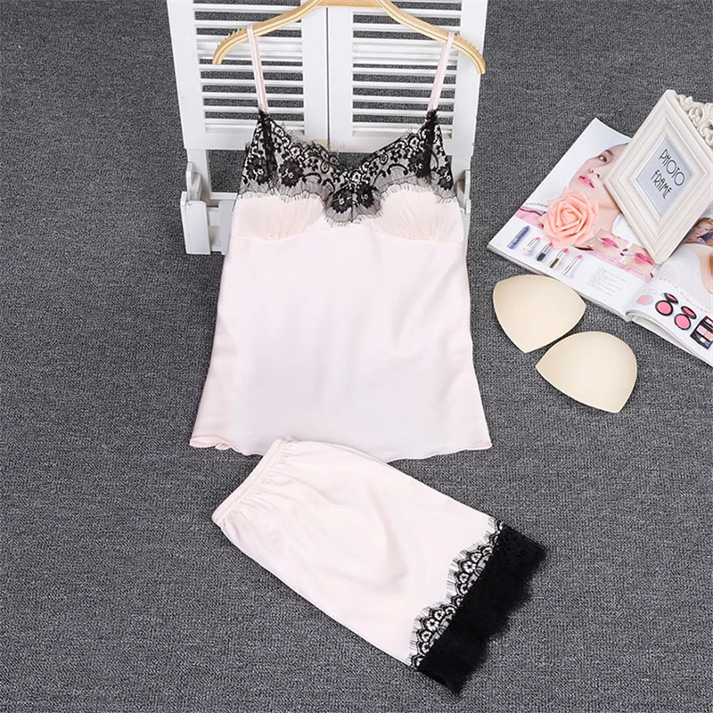 Сексуальный кружевной женский пижамный комплект с v образным вырезом летняя