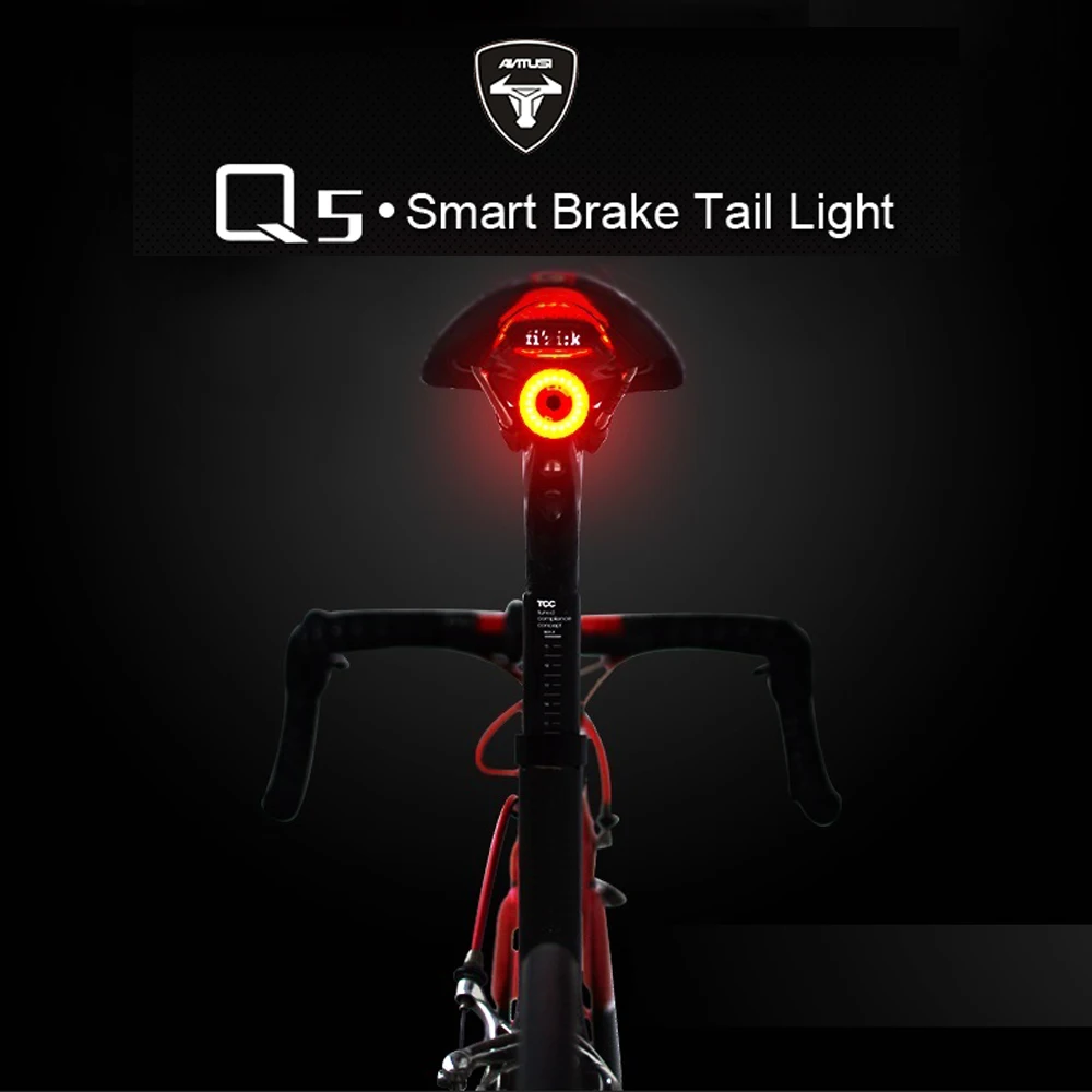 

ANTUSI Q5 New Smart Bicycle Flashlight Bike Rear Light Auto Start/Stop Brake Sensing IPx6 Waterproof LED Cycling Taillight