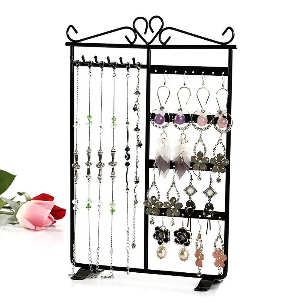 32 Holes 6 Hooks Iron Jewelry Display Rack Earring Holder  Jewelry Display Stand  Ear Studs Stand Organizer Holder Display Showc