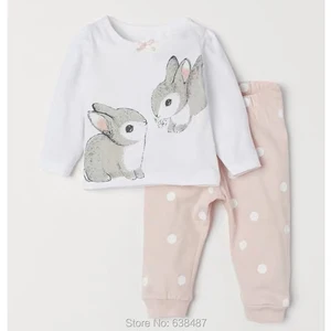 Комплекты одежды для маленьких девочек, футболка с длинным рукавом и штаны, детские костюмы из 2 предметов, брендовые 100% хлопковые костюмы для маленьких девочек 3 года