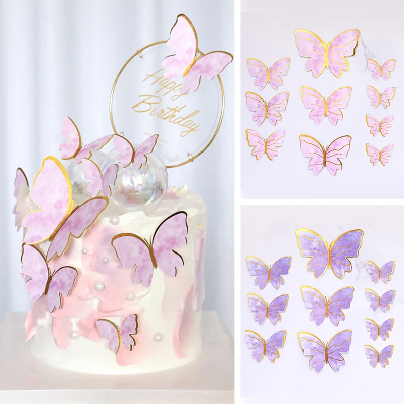 

Beautifu Cake Insert Card DIY Dessert Decor Butterfly Hand Painted Birthday Cake Topper Party Or Wedding Decoration