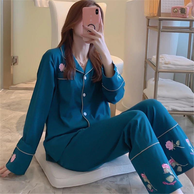 Новый стиль пижамы Женская с длинным рукавом корейская мода повседневная