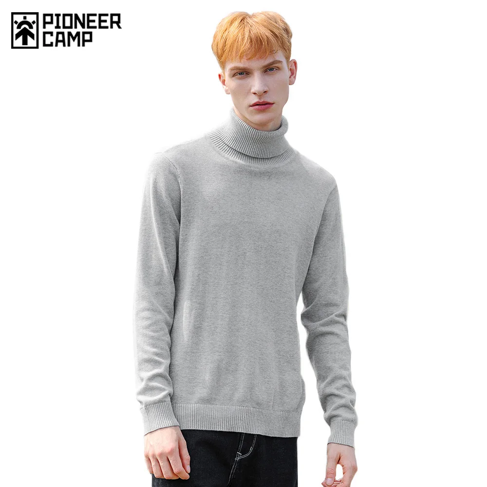

Pioneer Camp Autumn Turtleneck Sweater Men 100% Cotton Solid Black Red Gray Causal Pullover Male AMS902371