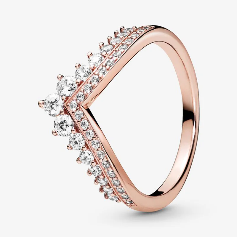 

925 Sterling Silver Pan Ring Rose Gold With Crystal Crown Ring For Women Wedding Party Gift Fashion Jewelry