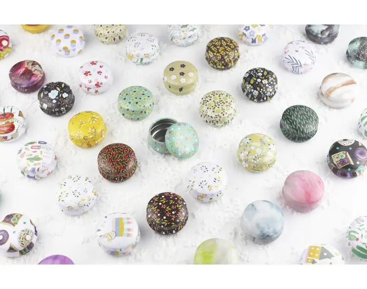 

Lovely Mini Tin Box Gift Jewelry Tin Box Cookie Candy Tea Storage Round Drum Tinplate Box Drawer Organizer