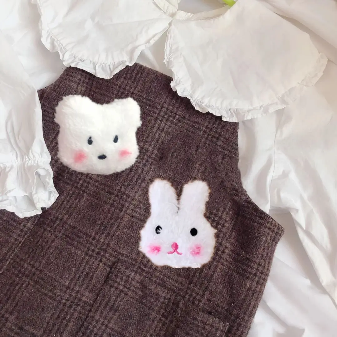 

Cute Soft Bag Accessories Cartoon Rabbit/Bear Brooch Plush Brooch White Blush
