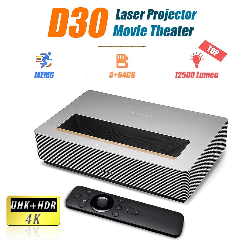 Лазерный проектор D30 для телевизора 4K 12500 люмен HD WEMAX поддерживают Android UHD 400nit HDR10