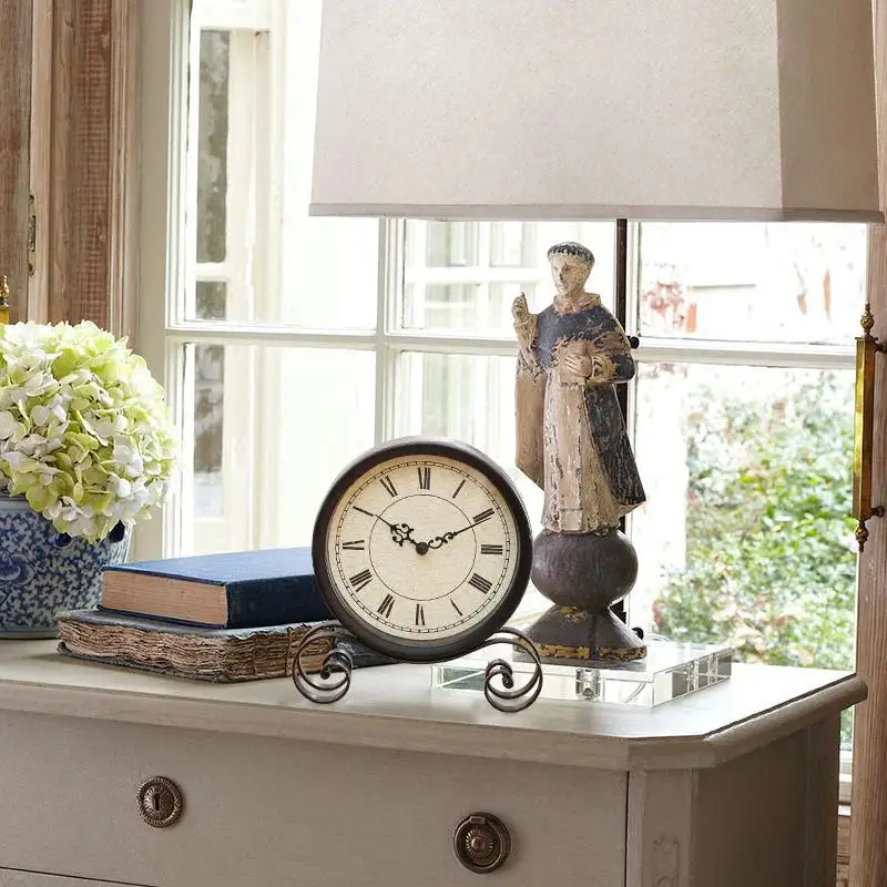 Европейские винтажные черные настольные металлические часы круглые в стиле