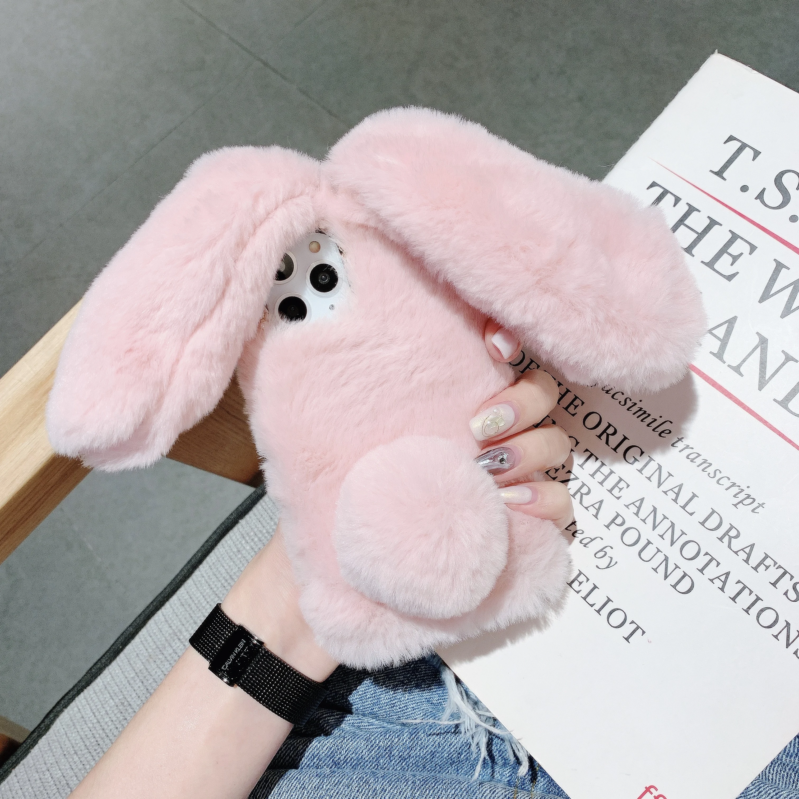 Чехол для телефона с пушистым плюшевым теплым кроликом iPhone 11 Pro Max X XR XS 6 s 7Plus 8Plus