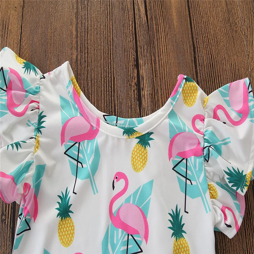 2021 Детская летняя одежда детские костюмы одежды в виде фламинго для маленьких