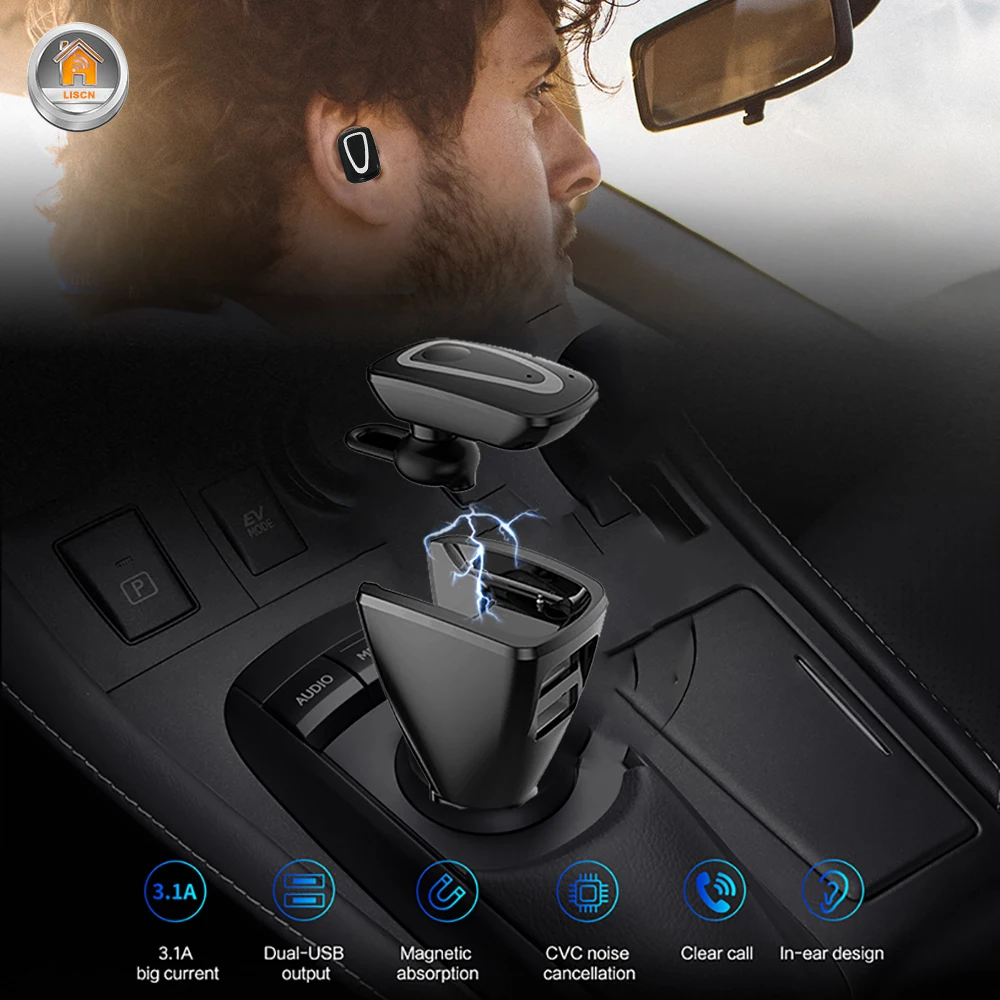Автомобильное USB зарядное устройство 2 порта 3 0 Быстрая зарядка Bluetooth 5 наушники