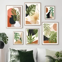 abstract monstera palm bamboo leaf boho wall art plant canvas painting nordic posters and prints wall pictures living room decor