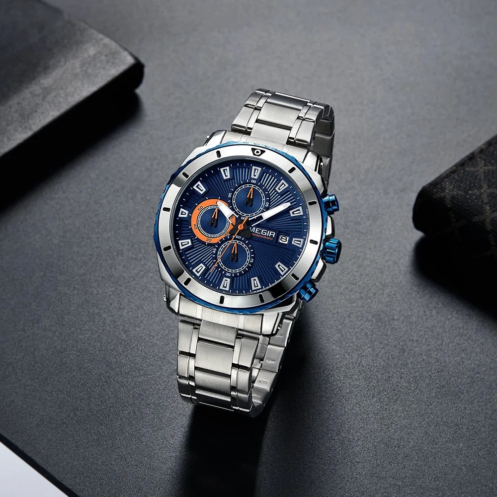 Люксовые часы от бренда MEGIR кварцевый хронограф мужской роскошный бренд часов