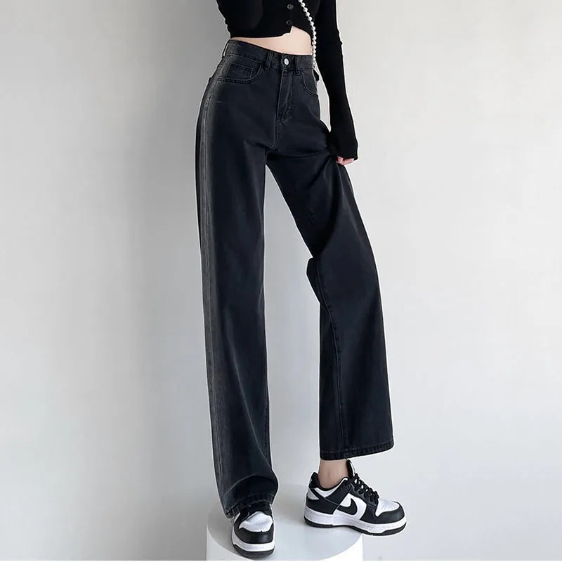 Streetwear High Waist Women's Fashion Jeans Black Girls Woman Wide Leg Pants Gradient Trousers Female Jean Denim Bagge Mom Jeans