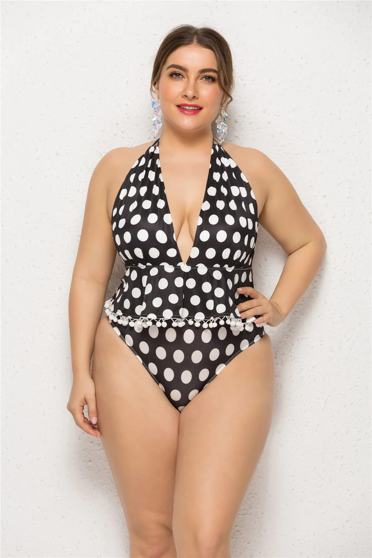 

Sling Polka Dot Bikini Halter Plus Size Ladies One-Piece Swimsuit Fashion