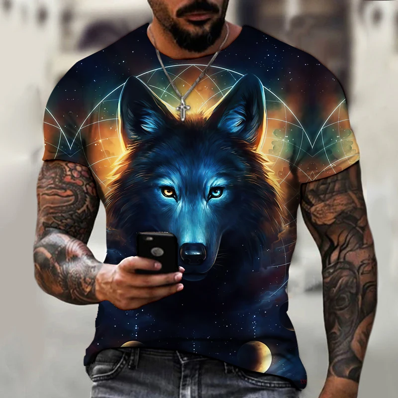 

Wild Wolf Beast Men's T-shirt Printing Summer Men's Shirt Tough Guy Sports Fashion Shirt Short Sleeve O-neck 6XL