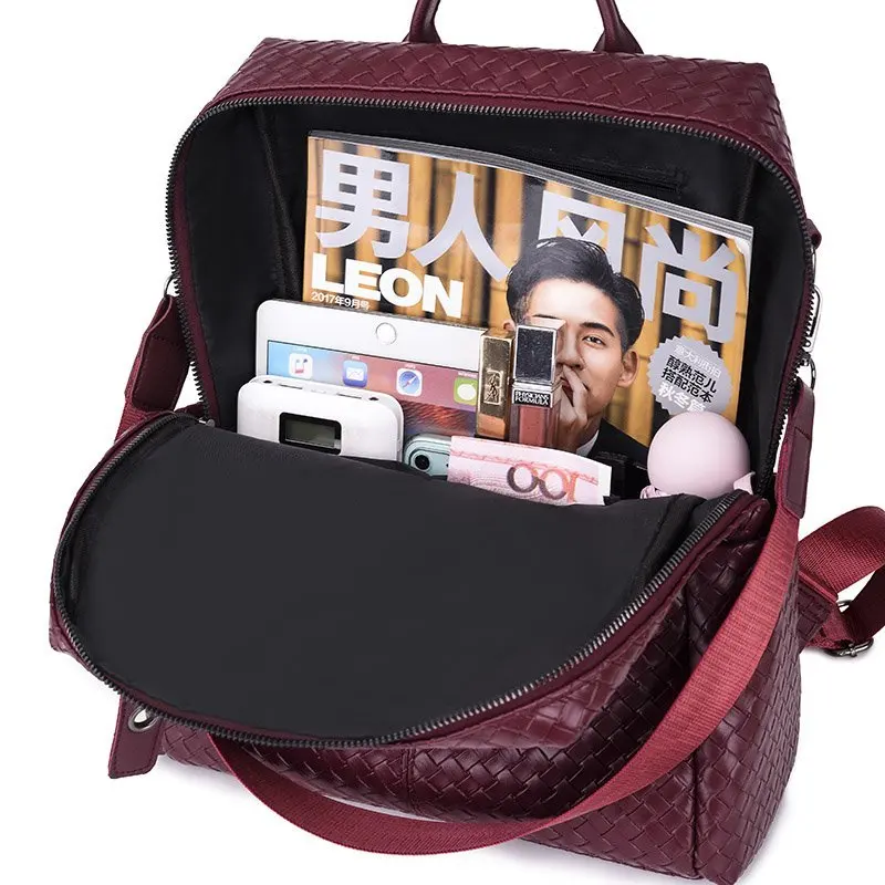 

2021 new ladies backpack high quality leather college backpack fashion weave pattern girl travel fashion backpack