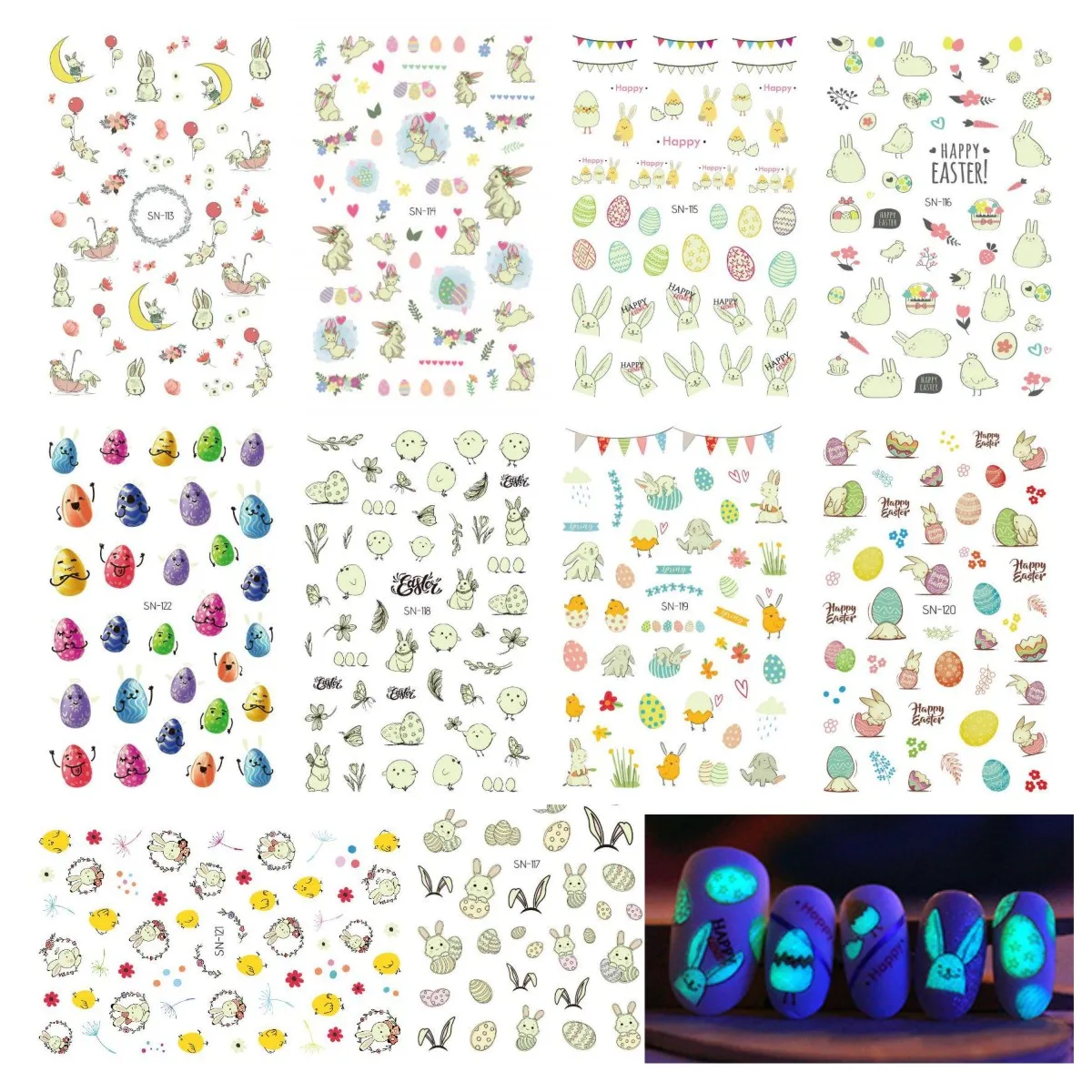 10 шт. светящиеся наклейки для ногтей в виде яйца кролика s Tips украшение