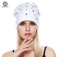 ching yun 2019 new women cashmere knit hat soft winter warm gypsophila rhinestonehigh quality female solid color knitted hat