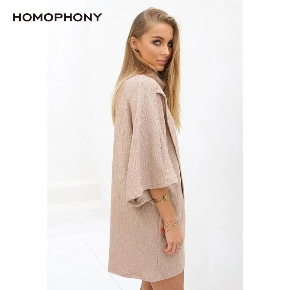 Платье-водолазка Homophony асимметричное свободное с полурукавами элегантное для