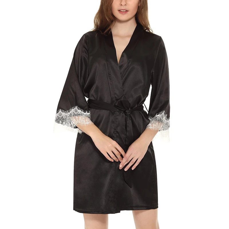 

Robe silk sexy robe size number - > M; color - > Black