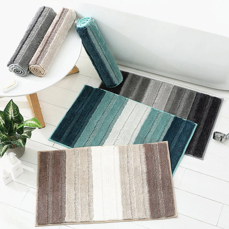 

45X65CM Gradient Color Bathroom Mat Bedroom Carpet Striped Microfiber Bathroom Absorbent Floor Mats for Home Decoration Foot Mat