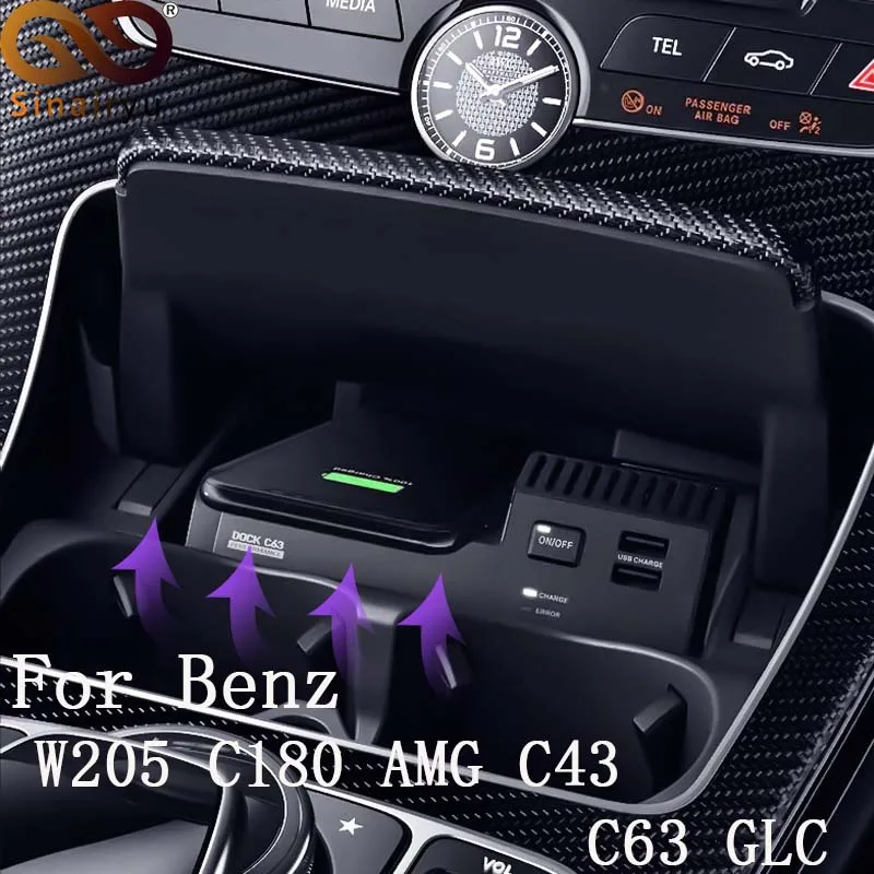 Для Mercedes Benz W205 C180 AMG C43 C63 GLC C Class QI Беспроводное зарядное устройство для телефона
