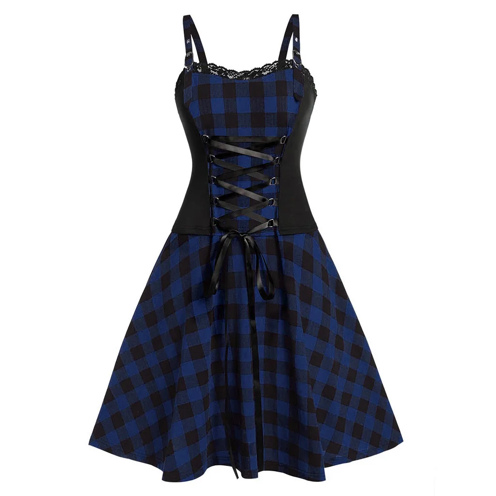 CHAMSGEND Bandage Dresses 2019 New Arrivals Cool Plaid Print Sleeveless Dress Short Womens Irregular Hem Plus Size | Женская одежда