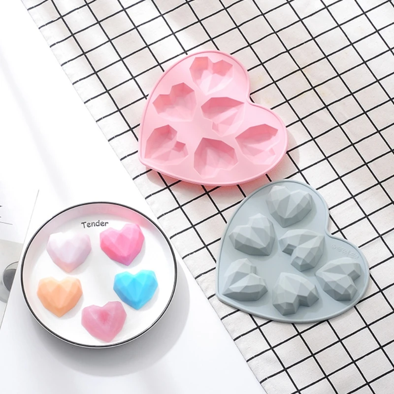 

6 holes Non-stick Diamond Love Heart Shape Silicone Cake Baking Molds for Cookie 95AA