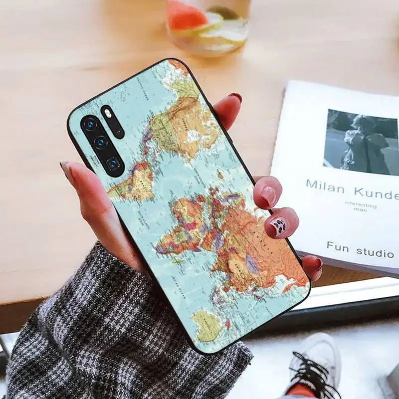 

world map color sea pattern Phone Case For Huawei honor Mate P 9 10 20 30 40 Pro 10i 7 8 a x Lite nova 5t