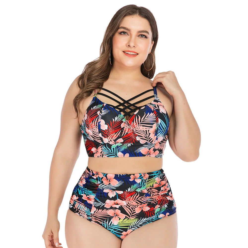 Женский купальный костюм с цветочным принтом оборками и высокой талией 2019 |