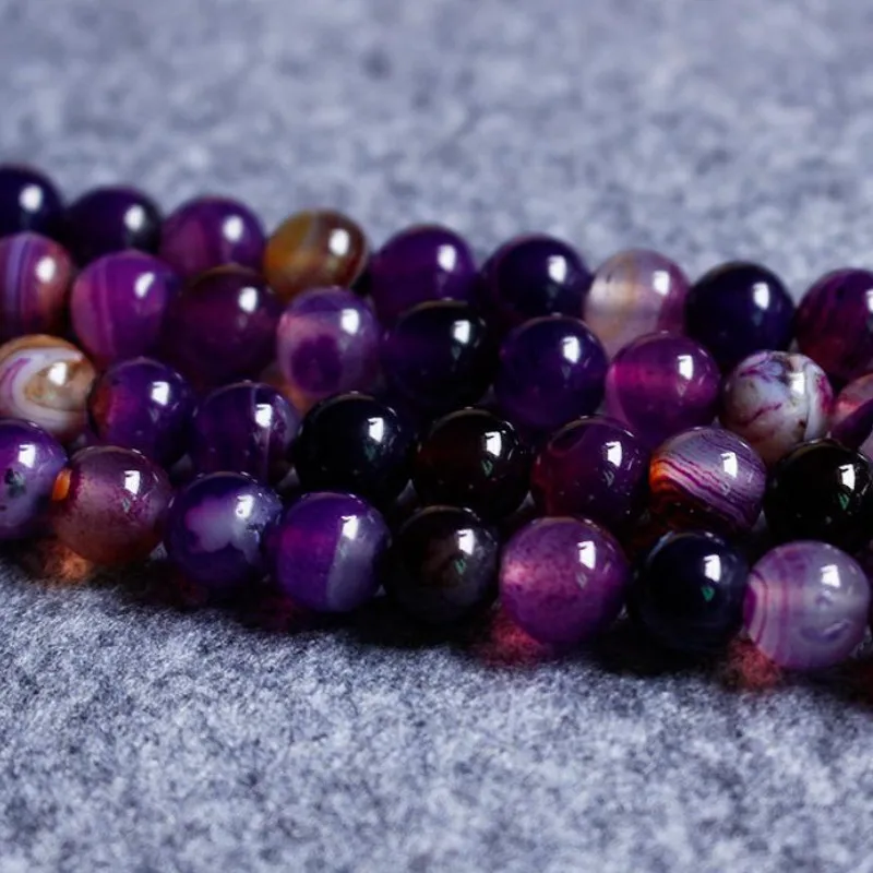 

Purple Striped Agate Bead 4/6/8/10 Mm Round Loose Beads for Jewelry Making Necklace DIY Bracelets Accessories