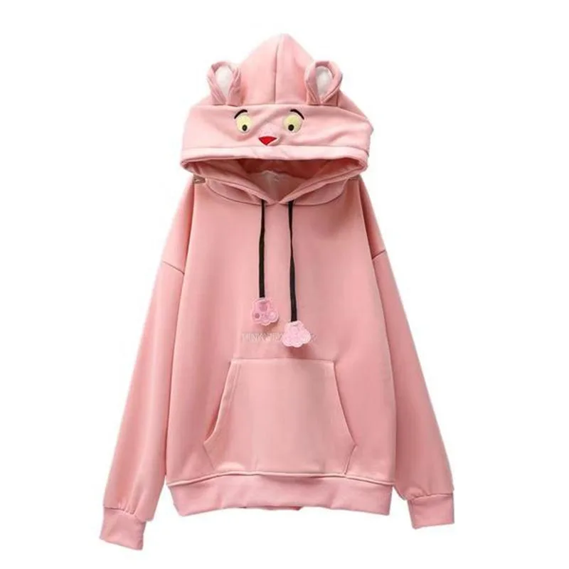 

Winter Fleece Female Coat Cute Lion Ears Women Sweatshirt Student Long Sleeve Pullover Pink Loose Hoodie