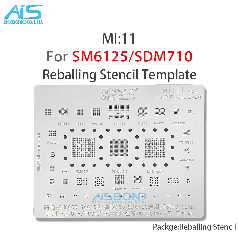 

MI11 BGA Reballing Stencil For Xiaomi CC9 CC9e 8SE A3 Redmi Note 8 Pro 8Pro CPU RAM SM6125 SDM710 MT6785V SDR660 PMI632 MT6359