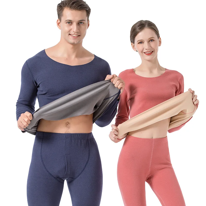 

2021 new seamless thermal underwear women's suit two-color plus velvet thickening constant temperature heating men's autumn clot
