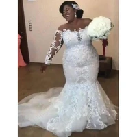 african plus size wedding gowns white mermaid sheer jewel neck see though long sleeve custom made bridal with lace appliuqes