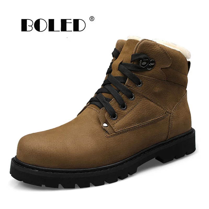 

Natural Leather Men Boots Plus Size Winter Shoes Men High Quality Warm Snow Boots Lace Up Breathable Footwear Men Shoes