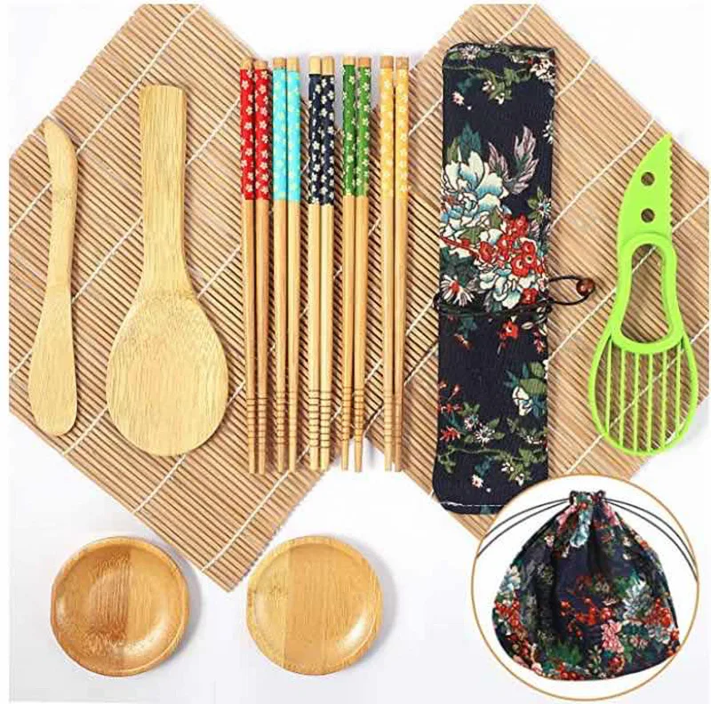 

13 Pcs/set Chopsticks Spoon Sushi Blade DIY Bamboo Sushi Maker Set Sushi Curtain Rice Sushi Making Kits Roll Cooking Tools