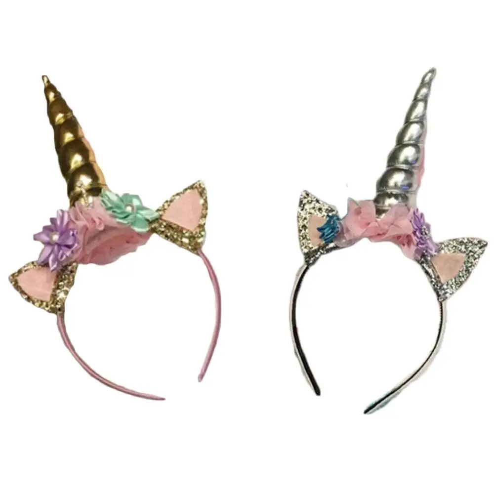 

Magical Unicorn Horn Head Party Kid Hair Headband Fancy Dress Cosplay Decorative Cosplay Cartoon 3D Flowers Unicorn Pearl Patchw