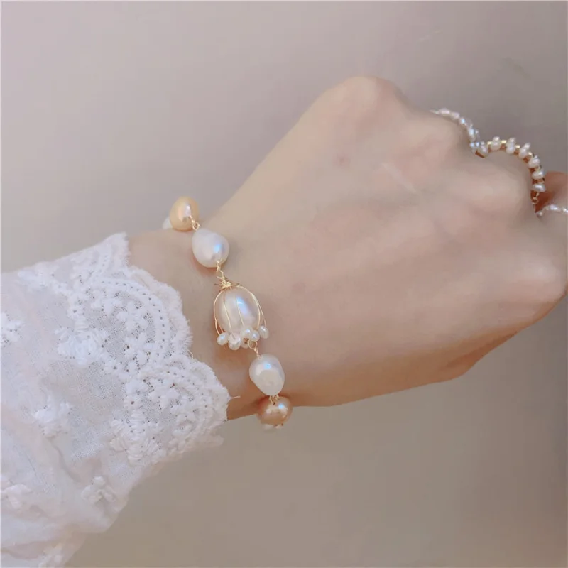 

Fashion Jewelry Single One Layer Irregular Beads Bracelet Simply Design Natural Freshwater Pearls Bracelet For Women Girl Gift