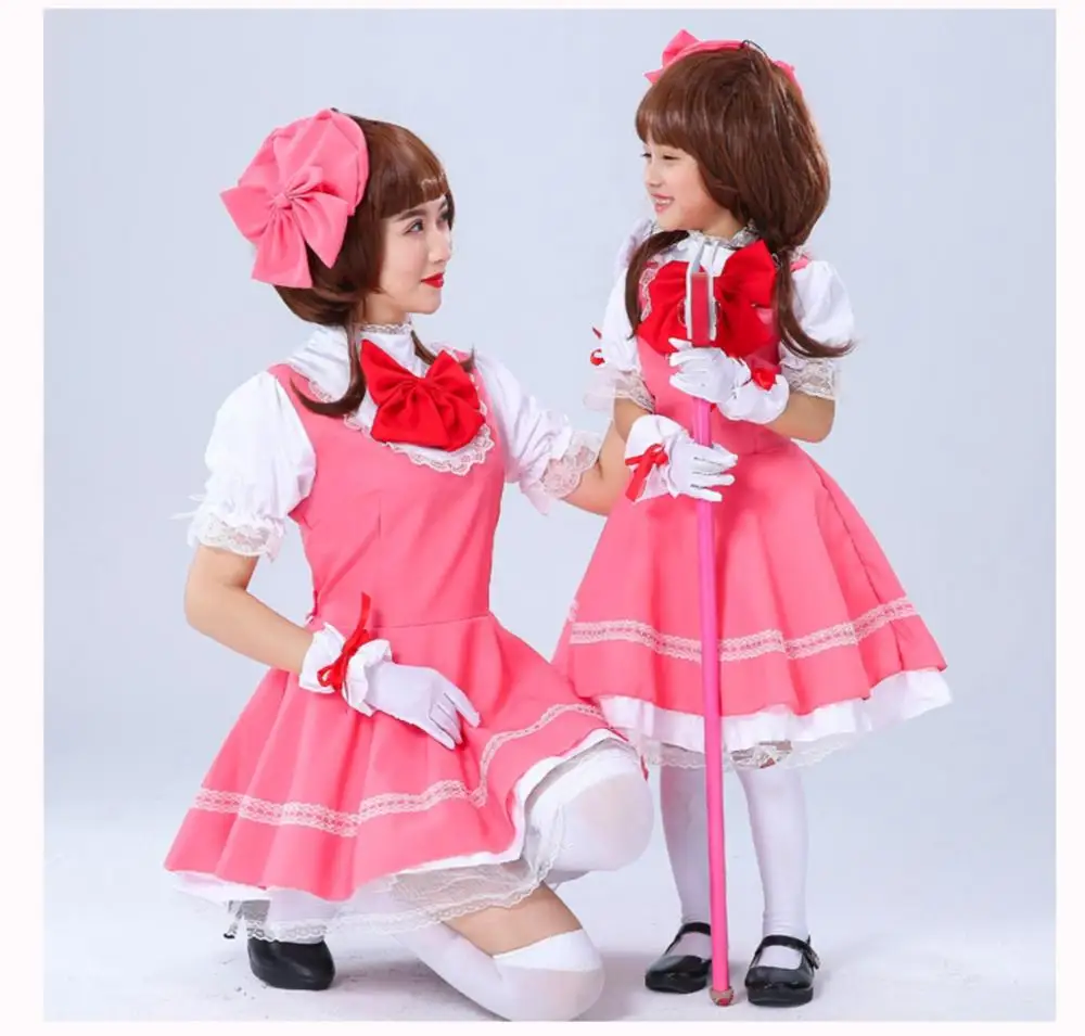 Для девочек розового цвета с рисунком Card Captor Sakura КИНОМОТО Сакура платье