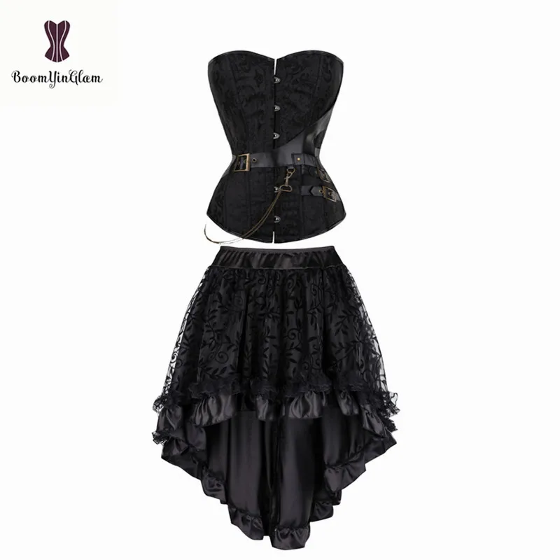 907 with black skirt Размера плюс в викторианском стиле асимметричное атласная с рюшами с кружевной отделкой Готический юбки Для женщин корсет Винтаж юбка в стиле стимпанк 937 - Цвет: 907 with black skirt