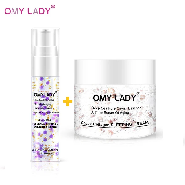 OMY LADY, экстракт виноградных косточек, витамин С, сыворотка, крем для лица, жидкая эссенция, задержка старения, уменьшение морщин, увлажняющий крем для кожи - Вес нетто: Grape Sleeping Cream