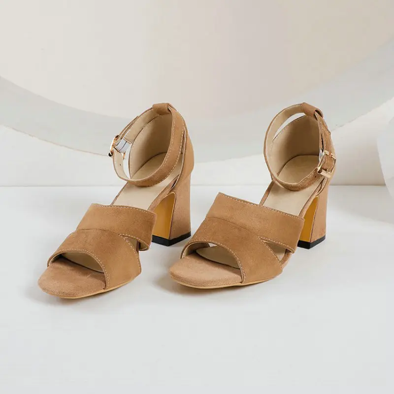 

new summer Sandals women shoes chunky pumps sweet flock platform open toe buckle Ladies fashion buckle solid Plus Size 33 46 48